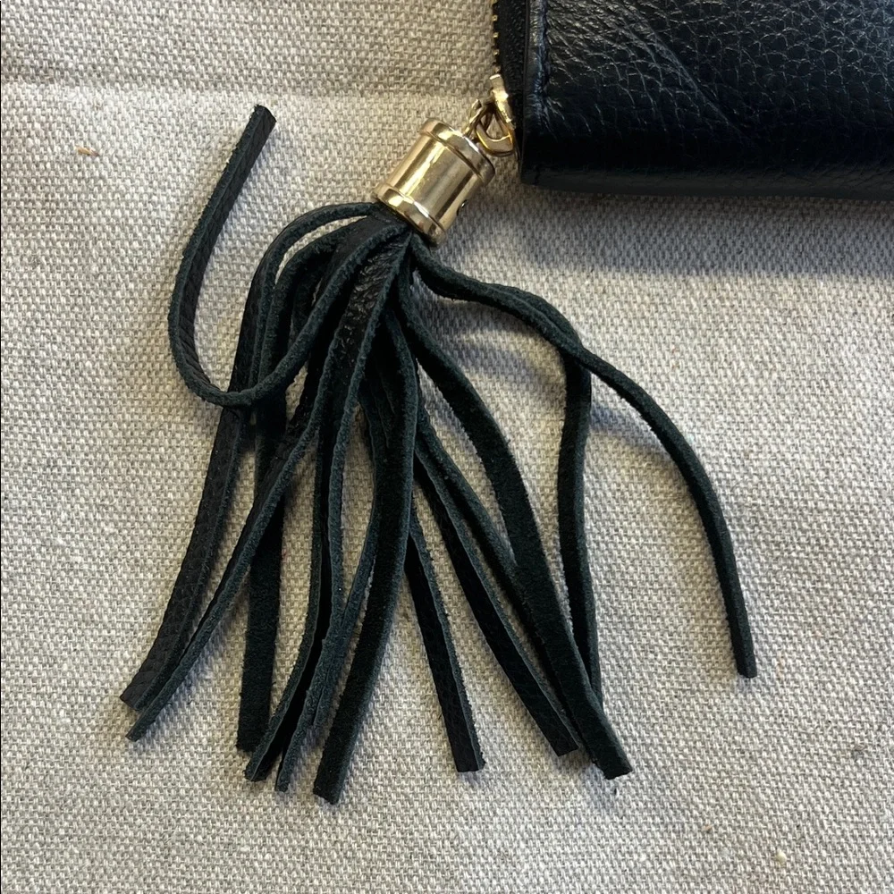 Jack French London Black Leather Zip Around Wallet Gold Plate Tassel - Picture 3 of 12